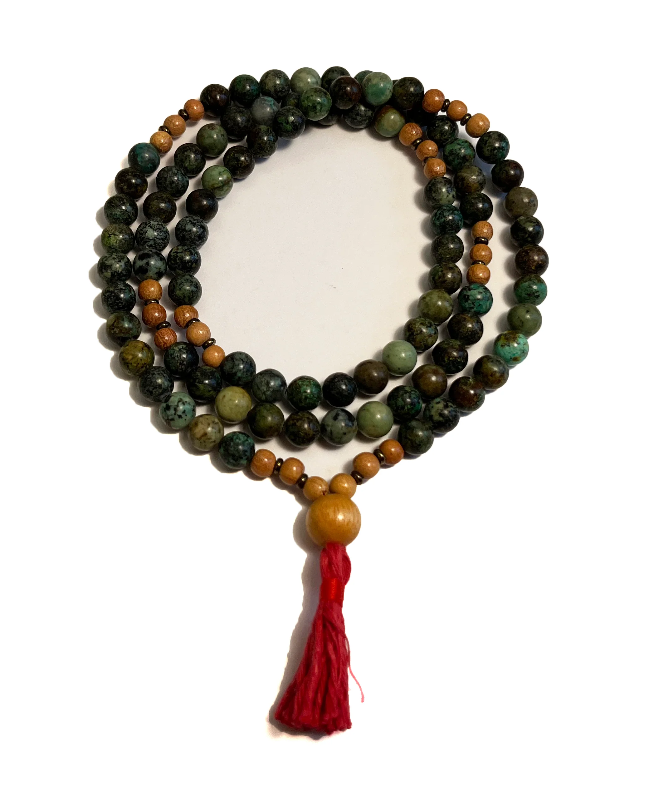 African Turquoise and Meranti Wood Full Mala - Image 2