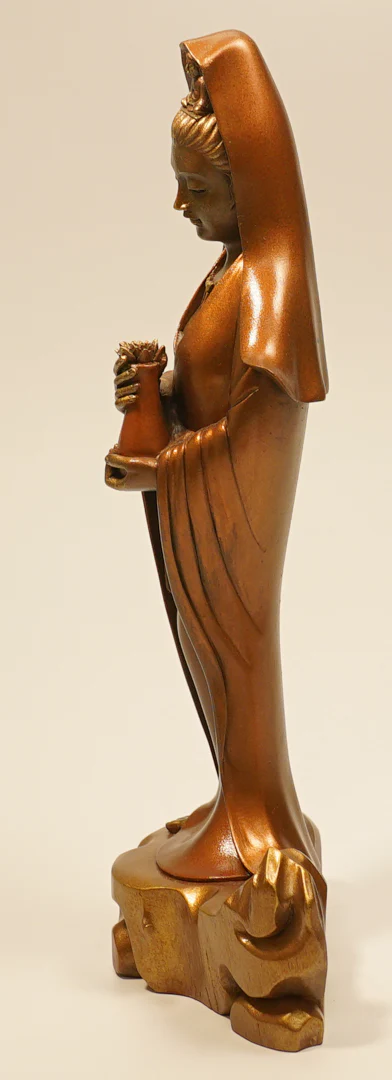 Bronze Kwan Yin with Lotus Vessel - Image 3